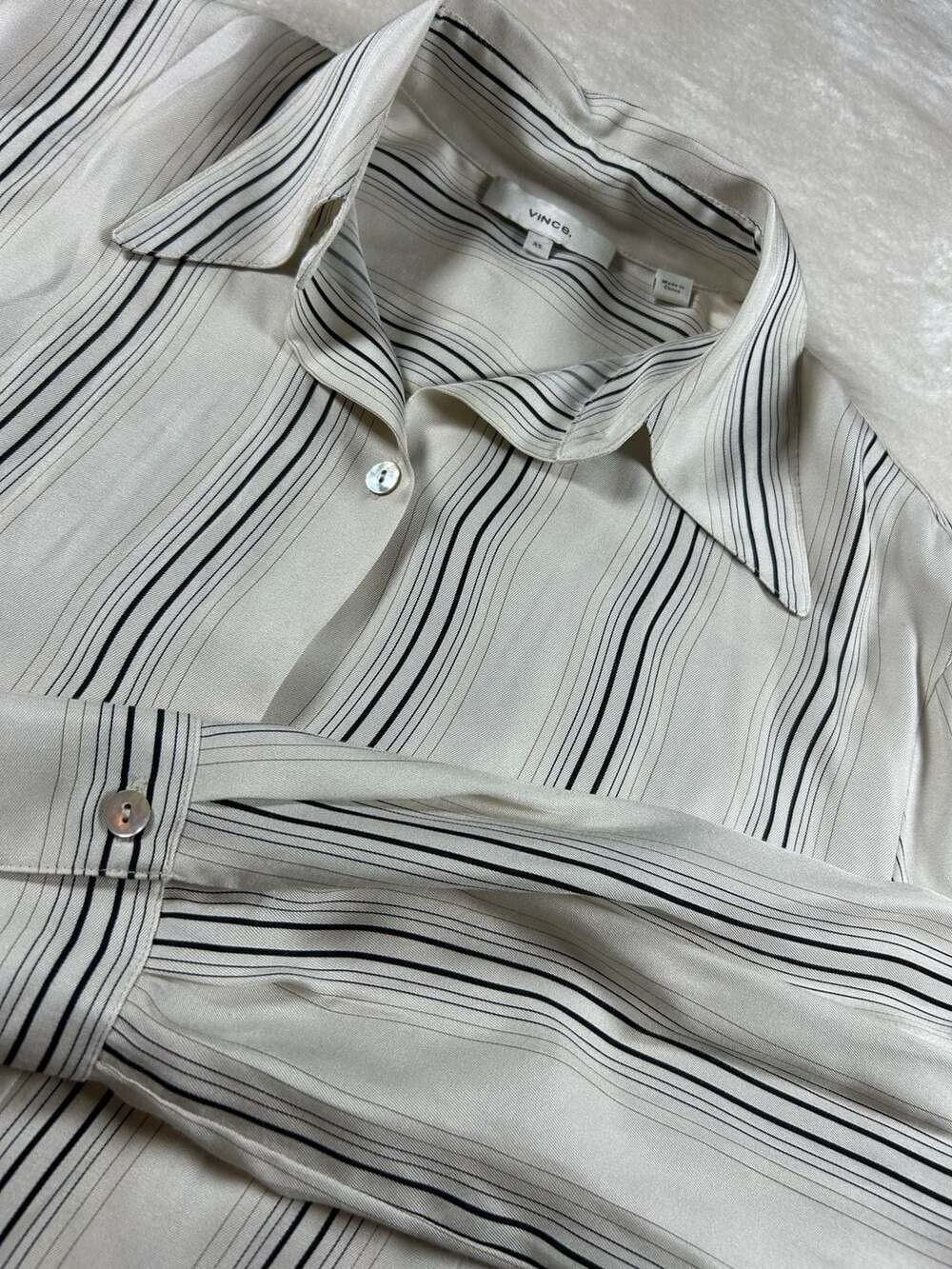 Vince Silk Blend Striped Long Sleeve Button Down Shirt Size XS